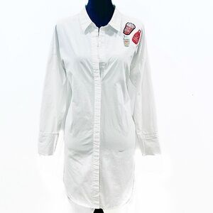 English Factory Collared Shirt Dress w/ Embroidered "Fast Food" Patches